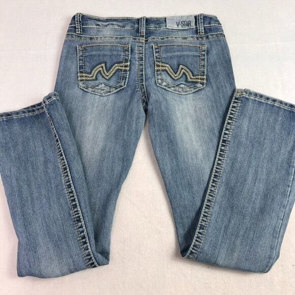 Vanilla Star Jeans Womens 7 Blue Denim Bootcut Embroidered Detail Distressed - Picture 3 of 14